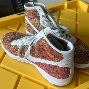 Nike high tops, stitch style sneakers pink white and green